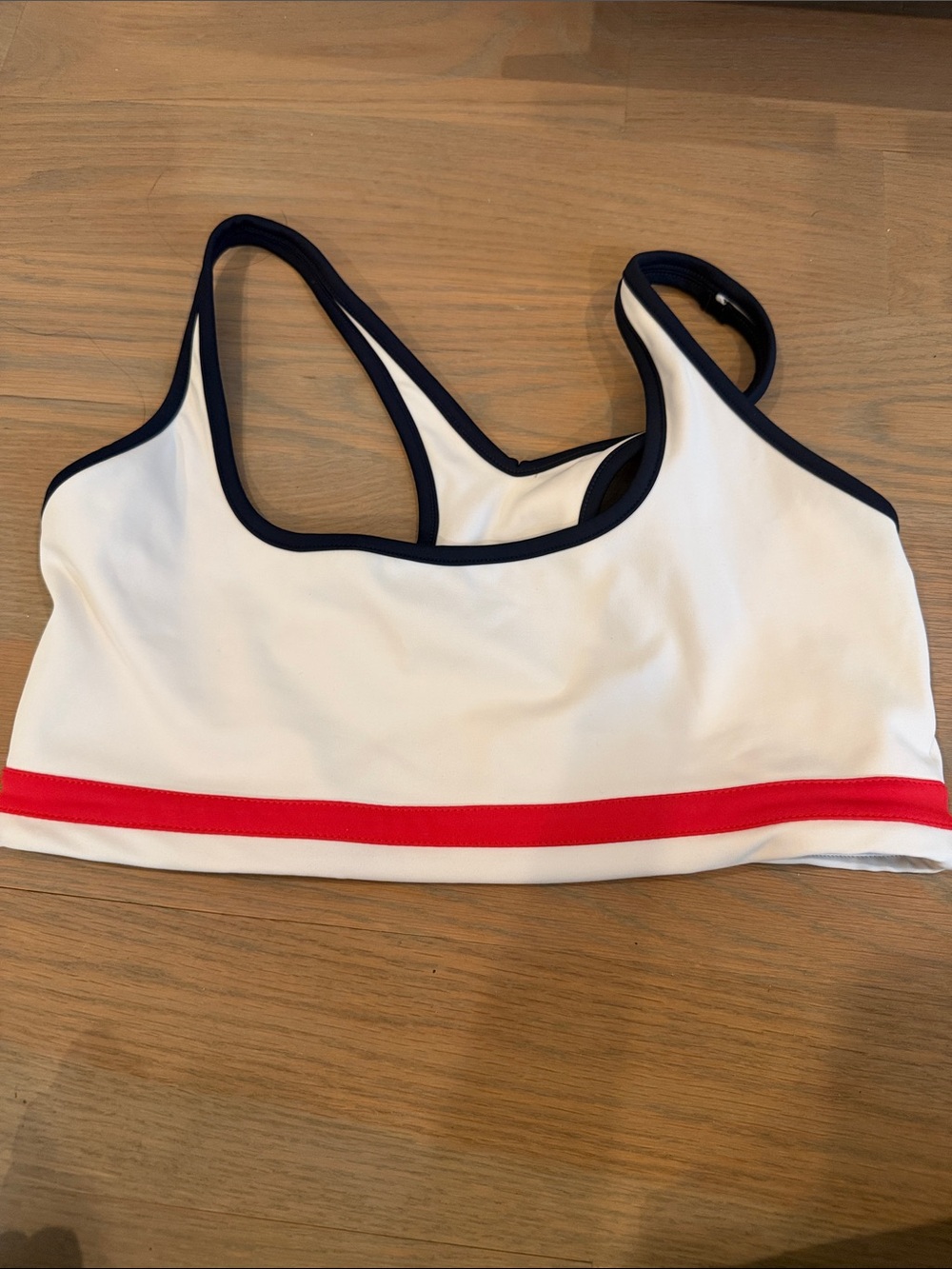 Splits 59 Women’s White Sports Bra/Top with Red Stripe and Navy Trim